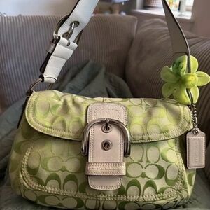 Coach Lime Green and Cream Shoulder Bag
